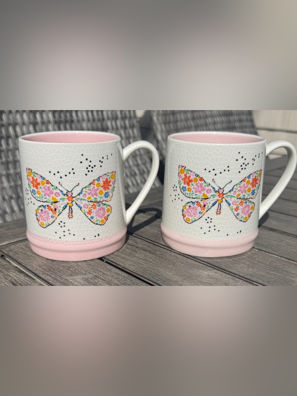 NWOT 2 Butterfly Ceramic Mugs / Cups